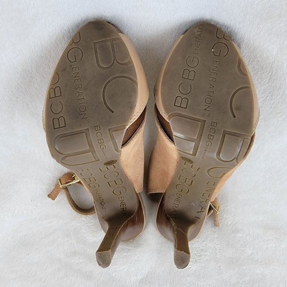 BCBGeneration Tan Slingback Heels with Peep-Toe Design - Picture 7 of 8